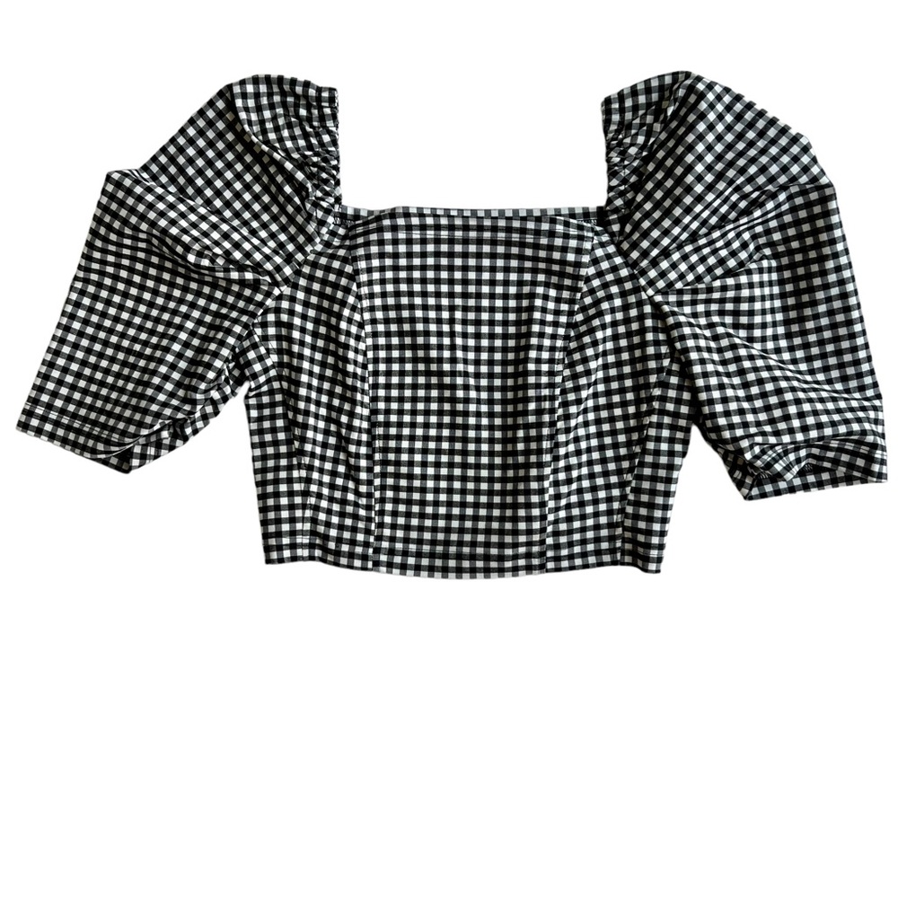 Checkered Top With Puff Sleeves